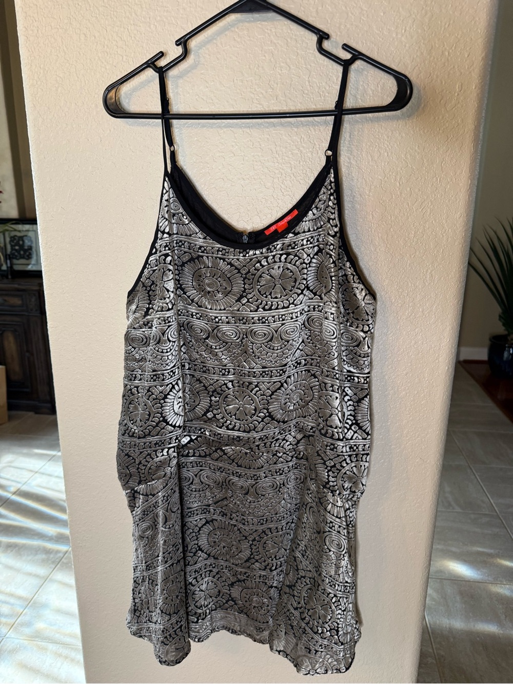 Chelsea & Violet Large Black and Gold Paisley Strappy Mini Dress or Tunic Top